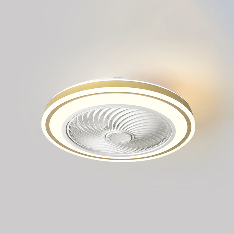 Remote Control Round Ceiling Fan Light Fixture Macaron Metal LED Semi Flush Mount Lamp for Bedroom