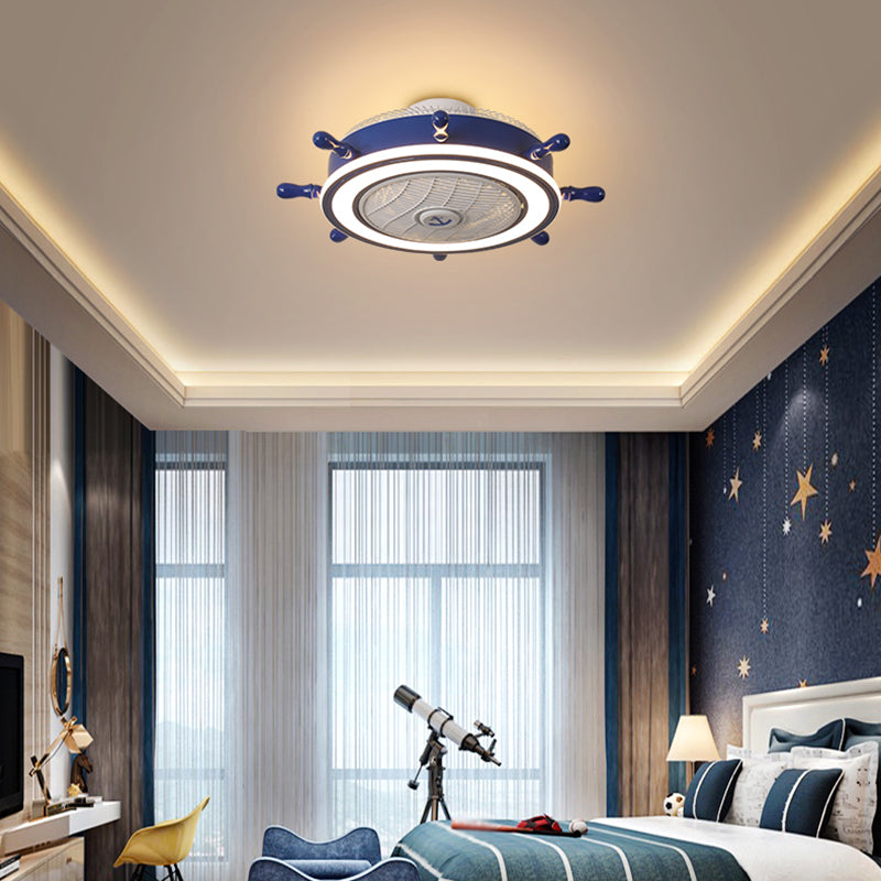 Éclairage de ventilateur de gouvernail bleu marine Méditerranéen LED acrylique Semi Flush Mount Plafond Light for Boys Room