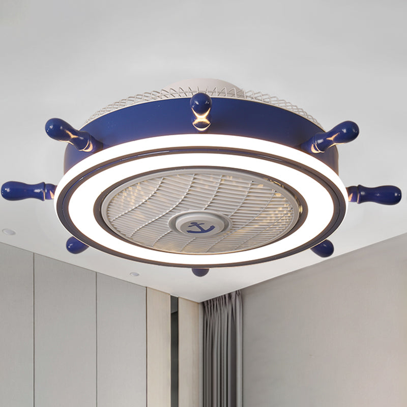 Éclairage de ventilateur de gouvernail bleu marine Méditerranéen LED acrylique Semi Flush Mount Plafond Light for Boys Room