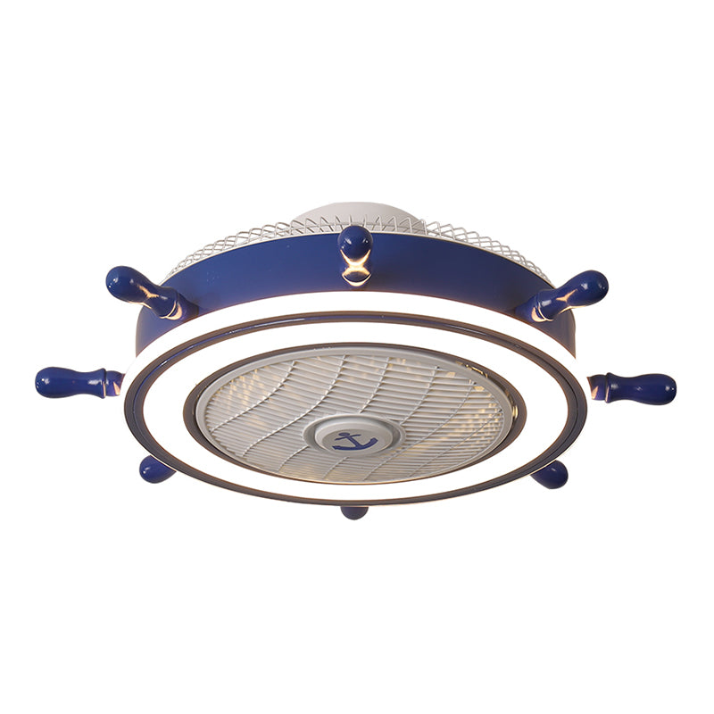 Éclairage de ventilateur de gouvernail bleu marine Méditerranéen LED acrylique Semi Flush Mount Plafond Light for Boys Room