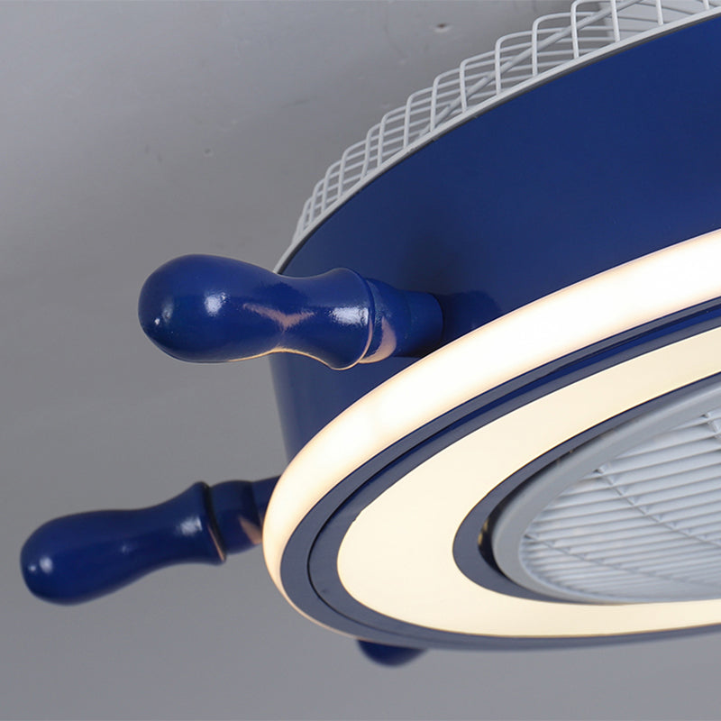 Éclairage de ventilateur de gouvernail bleu marine Méditerranéen LED acrylique Semi Flush Mount Plafond Light for Boys Room