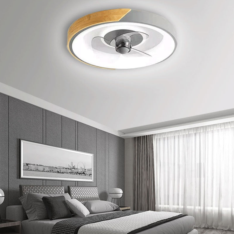 Color-Block Flush Mount Ceiling Fan Nordic Metal Bedroom LED Semi Flush Light Fixture