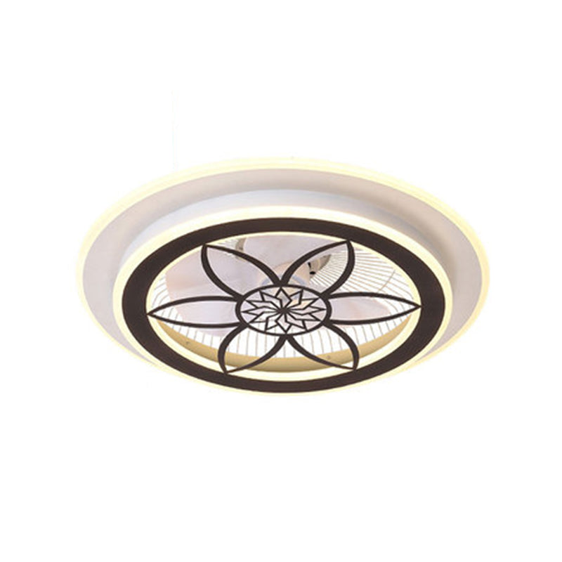 Bedroom LED Flush Ceiling Light Modern White Fan Lamp with Round Acrylic Shade