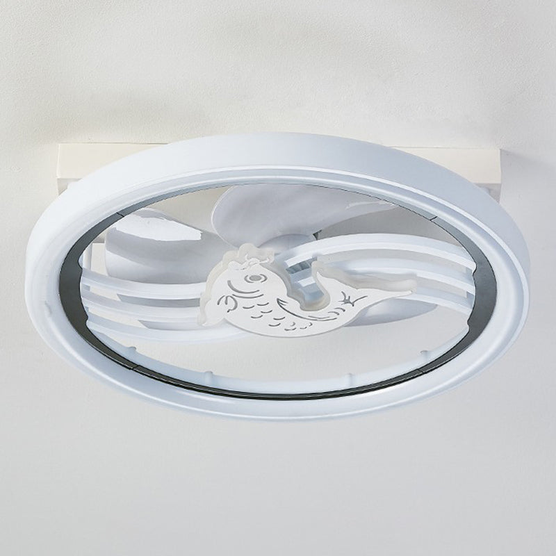 Bedroom LED Flush Ceiling Light Modern White Fan Lamp with Round Acrylic Shade