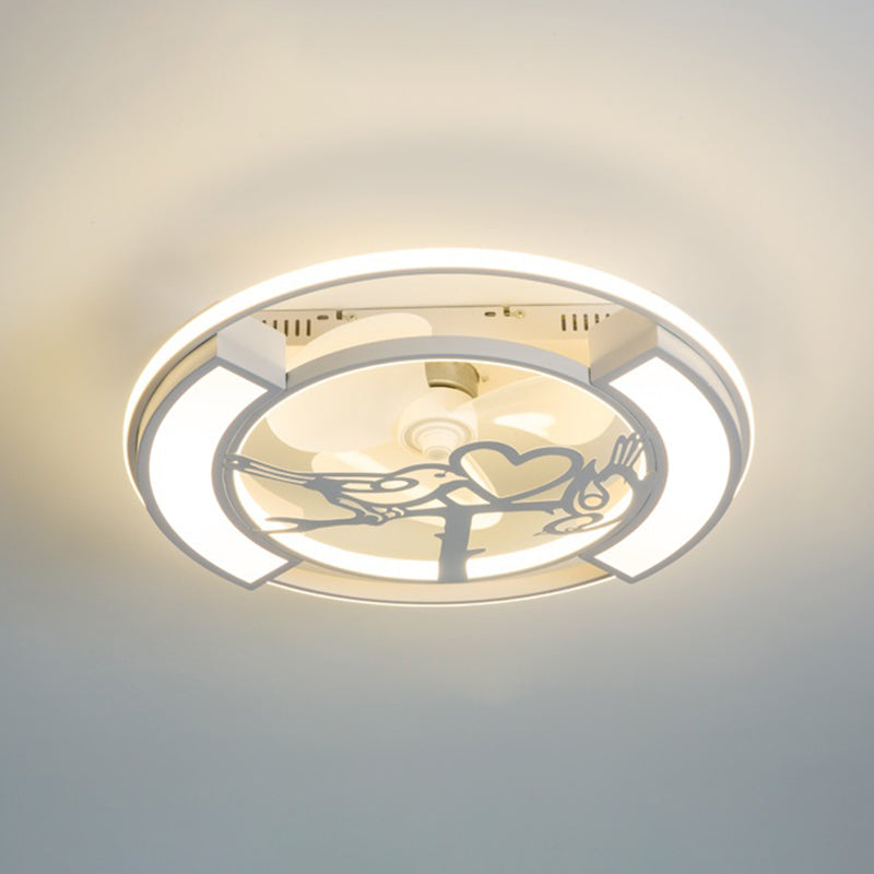 Bedroom LED Flush Ceiling Light Modern White Fan Lamp with Round Acrylic Shade