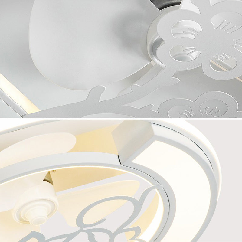 Bedroom LED Flush Ceiling Light Modern White Fan Lamp with Round Acrylic Shade