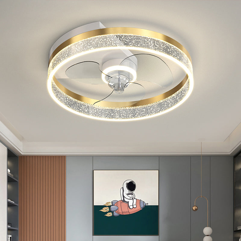 Acrylic Ring Shaped Semi Flush Ceiling Light Stylish Minimalist LED Fan Light Fixture for Bedroom