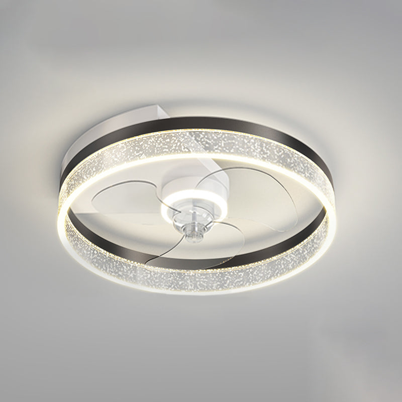 Acrylic Ring Shaped Semi Flush Ceiling Light Stylish Minimalist LED Fan Light Fixture for Bedroom