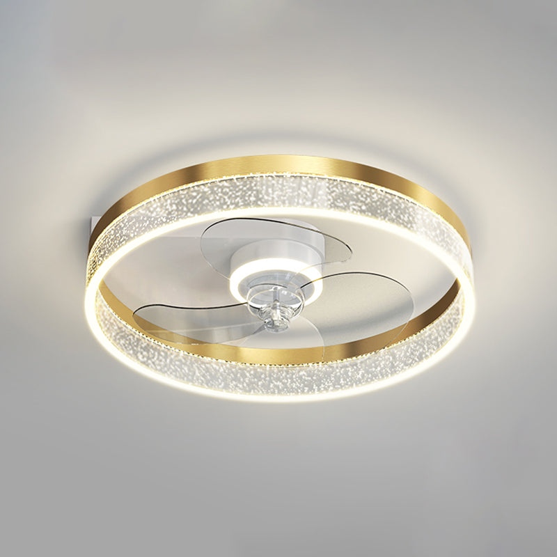 Acrylic Ring Shaped Semi Flush Ceiling Light Stylish Minimalist LED Fan Light Fixture for Bedroom