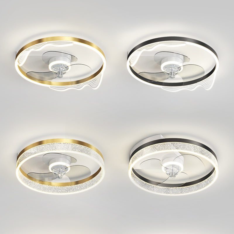 Acrylic Ring Shaped Semi Flush Ceiling Light Stylish Minimalist LED Fan Light Fixture for Bedroom