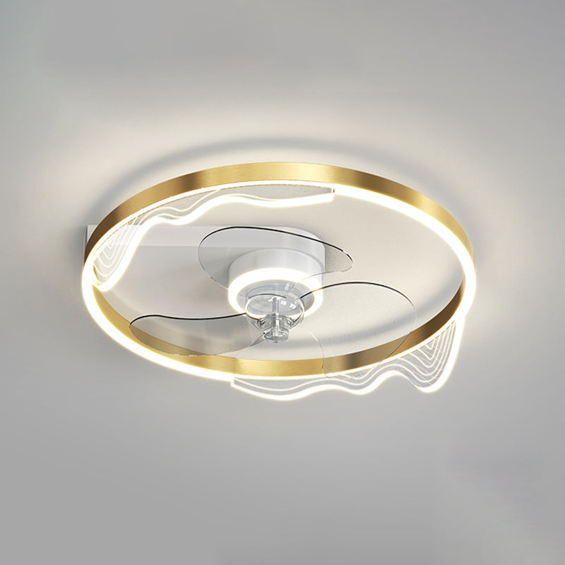 Acrylic Ring Shaped Semi Flush Ceiling Light Stylish Minimalist LED Fan Light Fixture for Bedroom