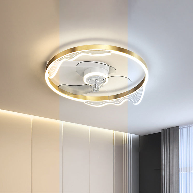 Acrylic Ring Shaped Semi Flush Ceiling Light Stylish Minimalist LED Fan Light Fixture for Bedroom