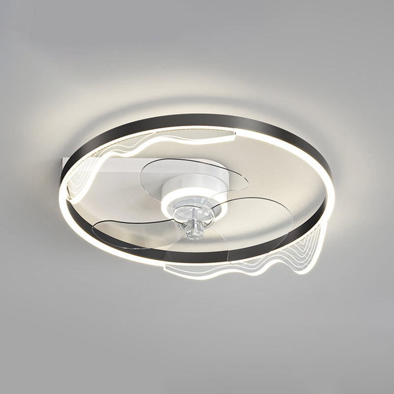 Acrylic Ring Shaped Semi Flush Ceiling Light Stylish Minimalist LED Fan Light Fixture for Bedroom