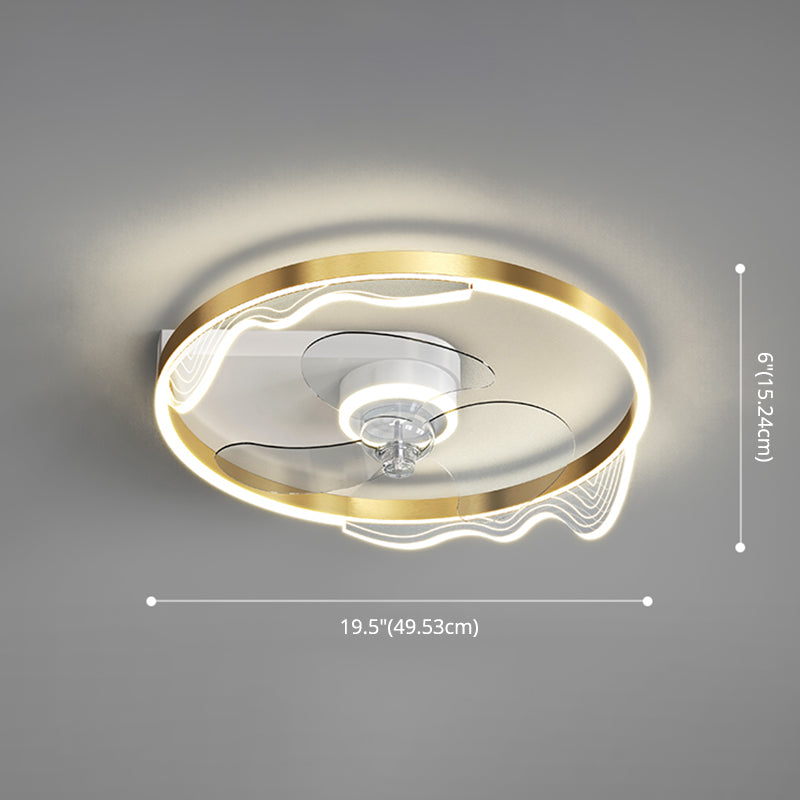 Acrylic Ring Shaped Semi Flush Ceiling Light Stylish Minimalist LED Fan Light Fixture for Bedroom