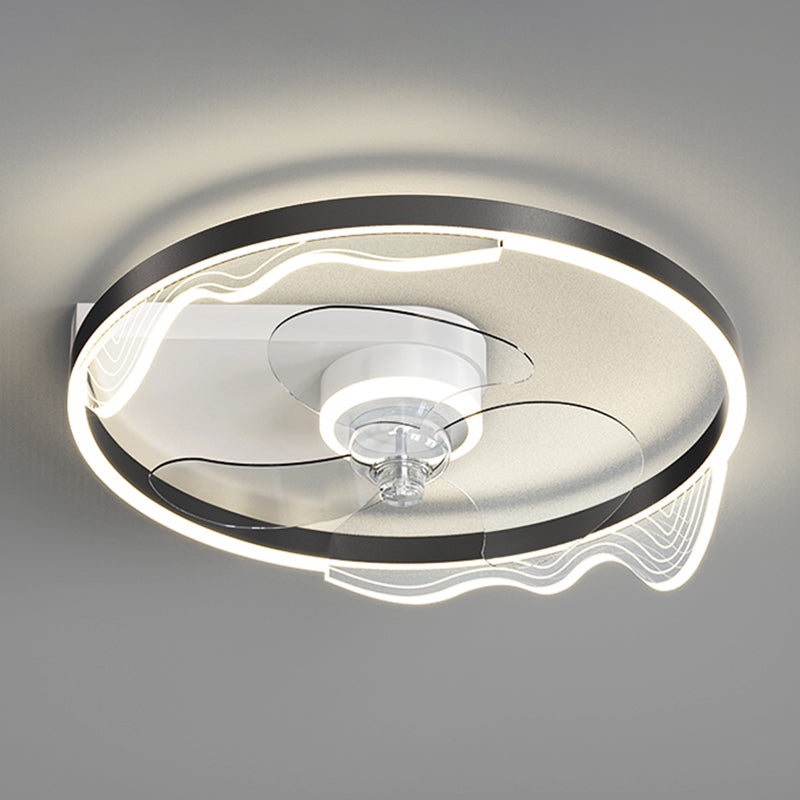 Acrylic Ring Shaped Semi Flush Ceiling Light Stylish Minimalist LED Fan Light Fixture for Bedroom