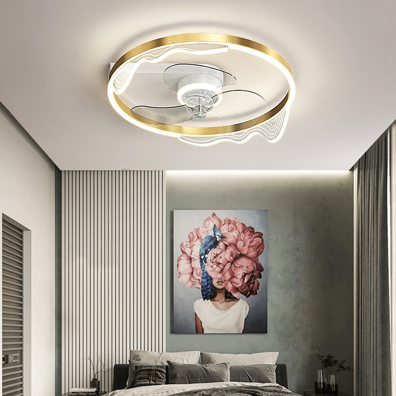 Acrylic Ring Shaped Semi Flush Ceiling Light Stylish Minimalist LED Fan Light Fixture for Bedroom