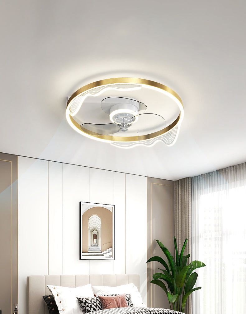 Acrylic Ring Shaped Semi Flush Ceiling Light Stylish Minimalist LED Fan Light Fixture for Bedroom