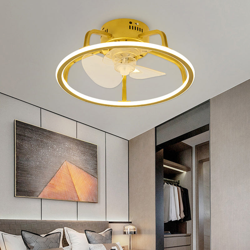 Gold Finish Circular Ceiling Fan Lamp Contemporary LED Metal Semi Mount Lighting for Bedroom