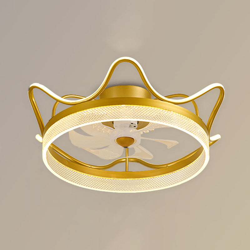 Gold Finish Circular Ceiling Fan Lamp Contemporary LED Metal Semi Mount Lighting for Bedroom