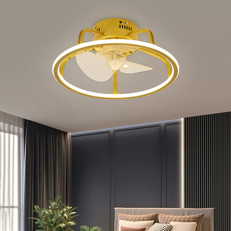 Gold Finish Circular Ceiling Fan Lamp Contemporary LED Metal Semi Mount Lighting for Bedroom