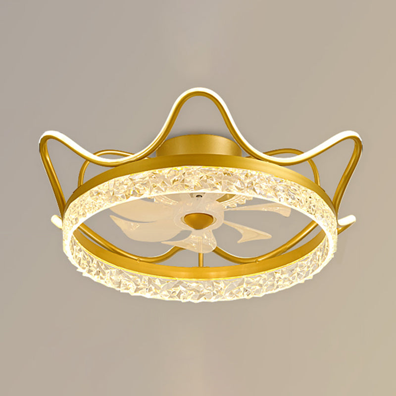 Gold Finish Circular Ceiling Fan Lamp Contemporary LED Metal Semi Mount Lighting for Bedroom