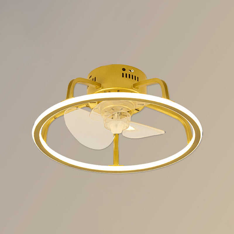 Gold Finish Circular Ceiling Fan Lamp Contemporary LED Metal Semi Mount Lighting for Bedroom