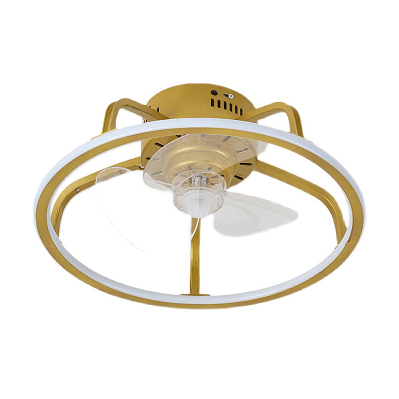 Gold Finish Circular Ceiling Fan Lamp Contemporary LED Metal Semi Mount Lighting for Bedroom