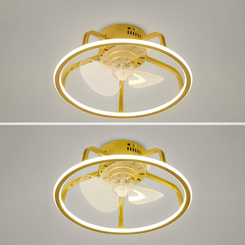 Gold Finish Circular Ceiling Fan Lamp Contemporary LED Metal Semi Mount Lighting for Bedroom