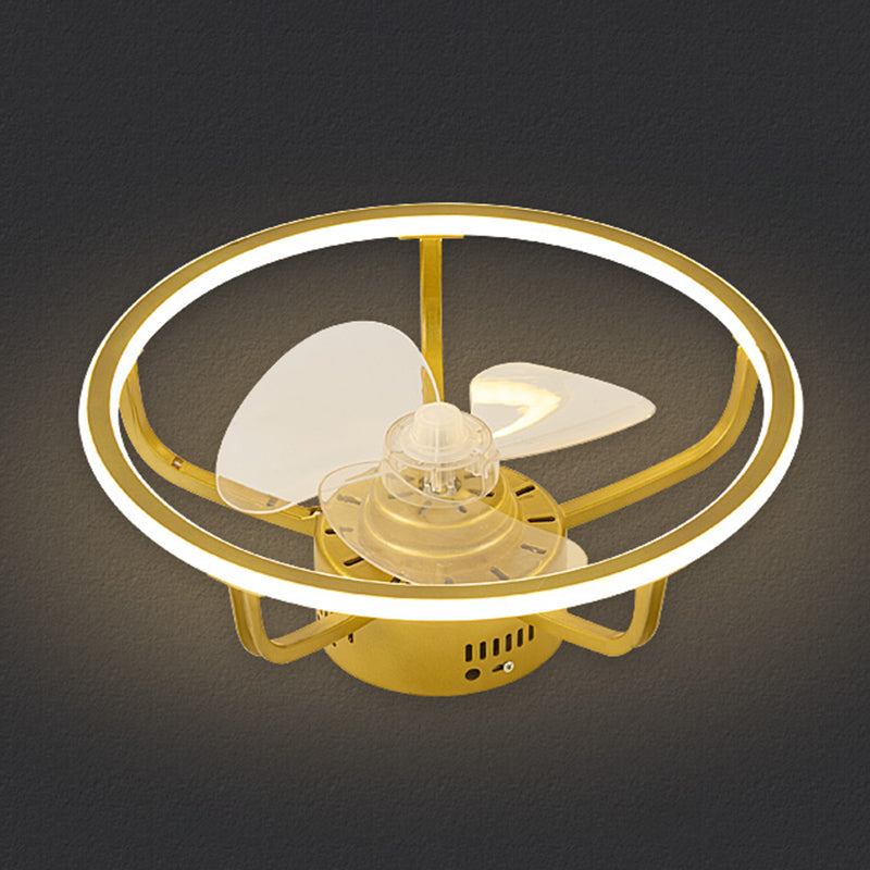 Gold Finish Circular Ceiling Fan Lamp Contemporary LED Metal Semi Mount Lighting for Bedroom