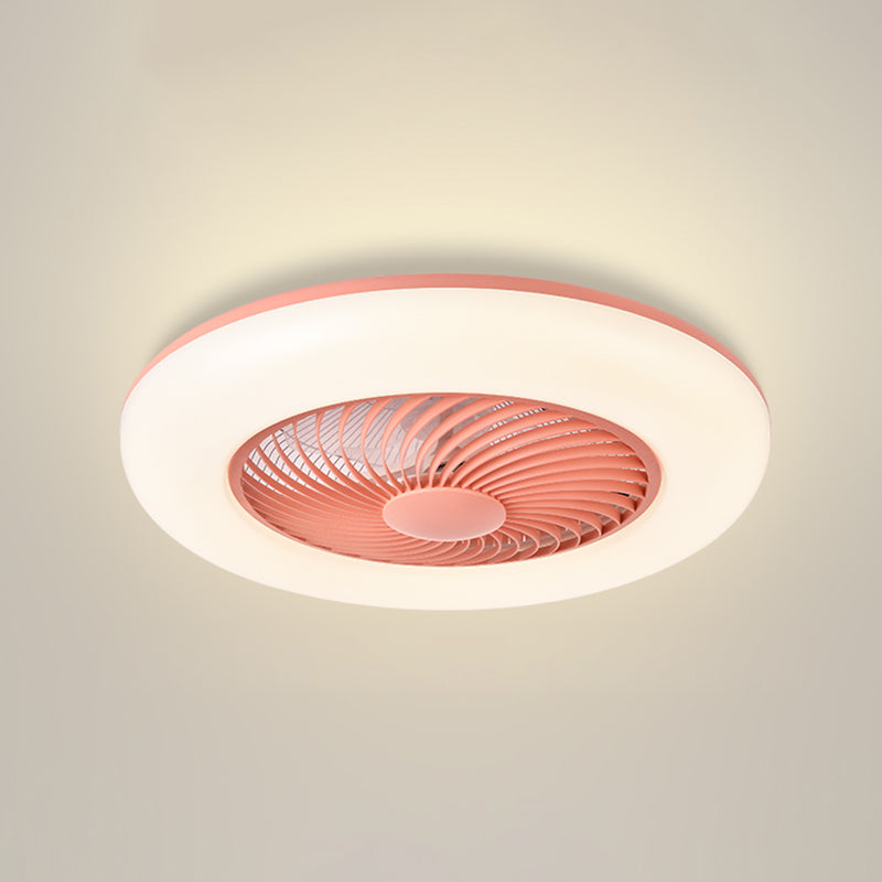 Remote Control Round Bedroom Fan Lamp Acrylic Nordic Style LED Semi Flush Ceiling Light