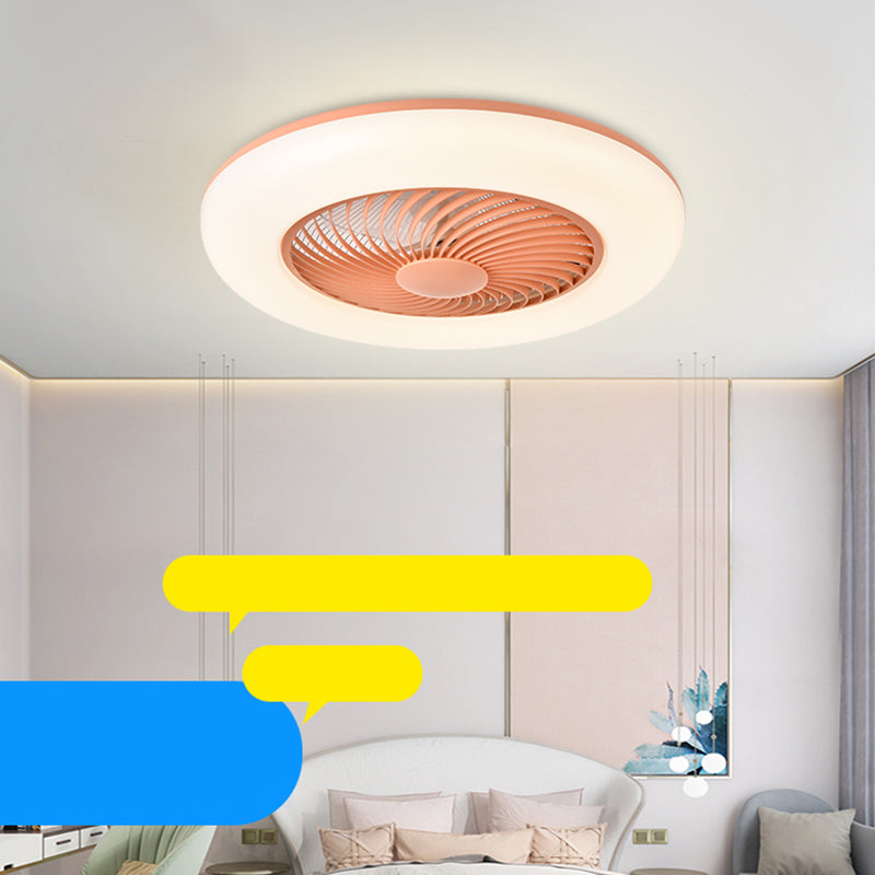 Remote Control Round Bedroom Fan Lamp Acrylic Nordic Style LED Semi Flush Ceiling Light