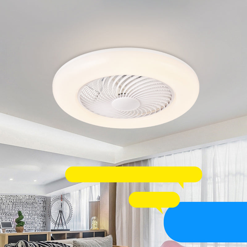 Remote Control Round Bedroom Fan Lamp Acrylic Nordic Style LED Semi Flush Ceiling Light