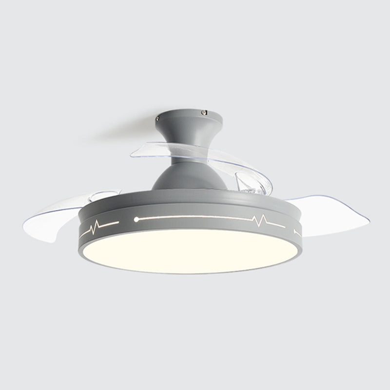 Nordic Drum Shaped Semi Flush Mount Fixture Acrylic Dining Room LED Ceiling Fan Light with Remote