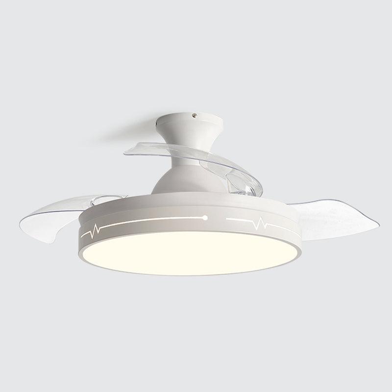 Nordic Drum Shaped Semi Flush Mount Fixture Acrylic Dining Room LED Ceiling Fan Light with Remote