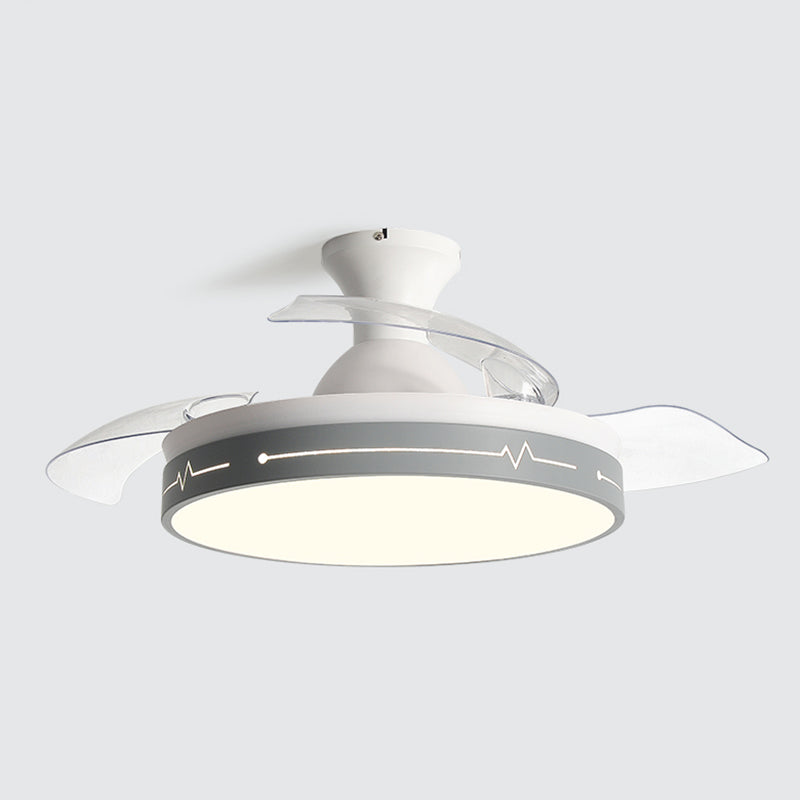 Nordic Drum Shaped Semi Flush Mount Fixture Acrylic Dining Room LED Ceiling Fan Light with Remote