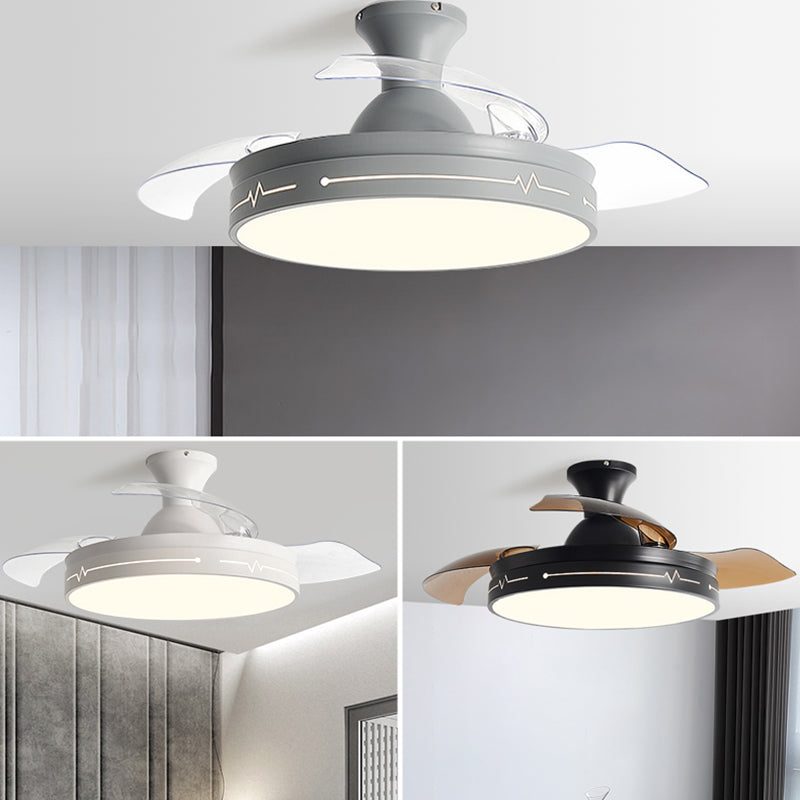 Nordic Drum Shaped Semi Flush Mount Fixture Acrylic Dining Room LED Ceiling Fan Light with Remote