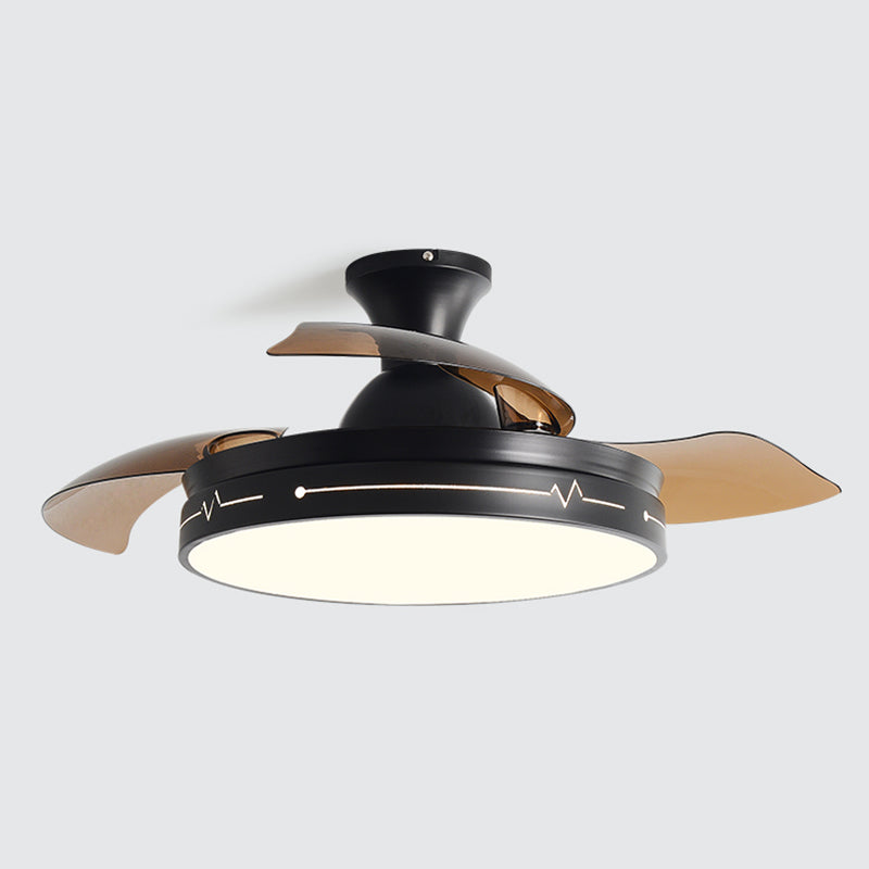 Nordic Drum Shaped Semi Flush Mount Fixture Acrylic Dining Room LED Ceiling Fan Light with Remote