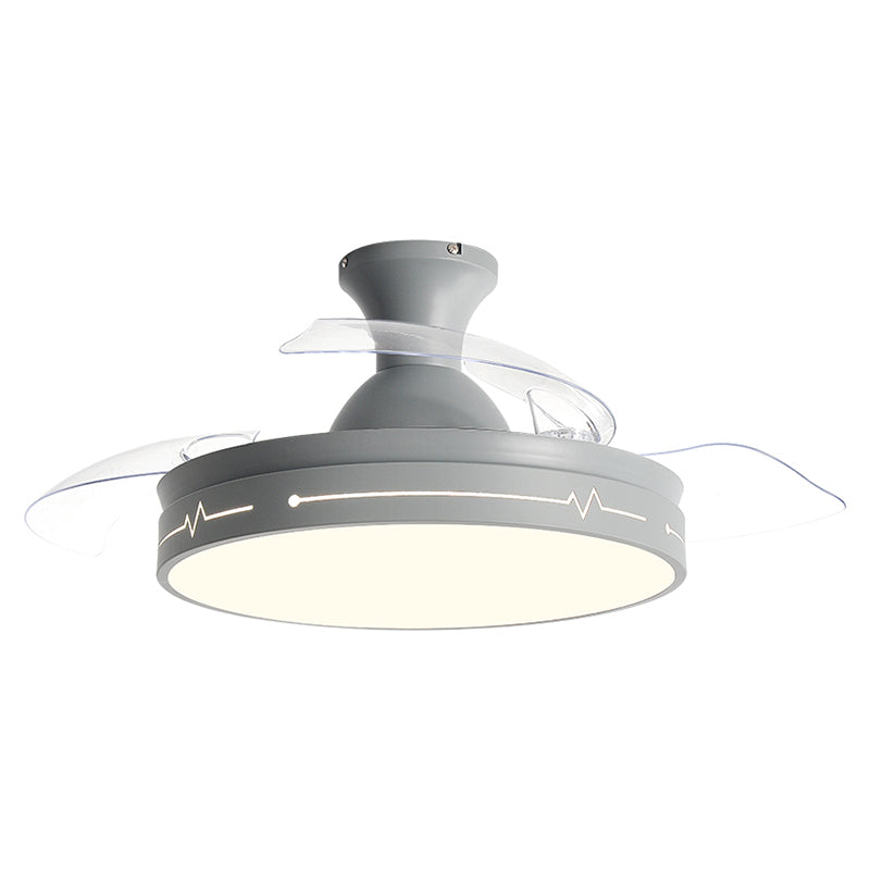 Nordic Drum Shaped Semi Flush Mount Fixture Acrylic Dining Room LED Ceiling Fan Light with Remote