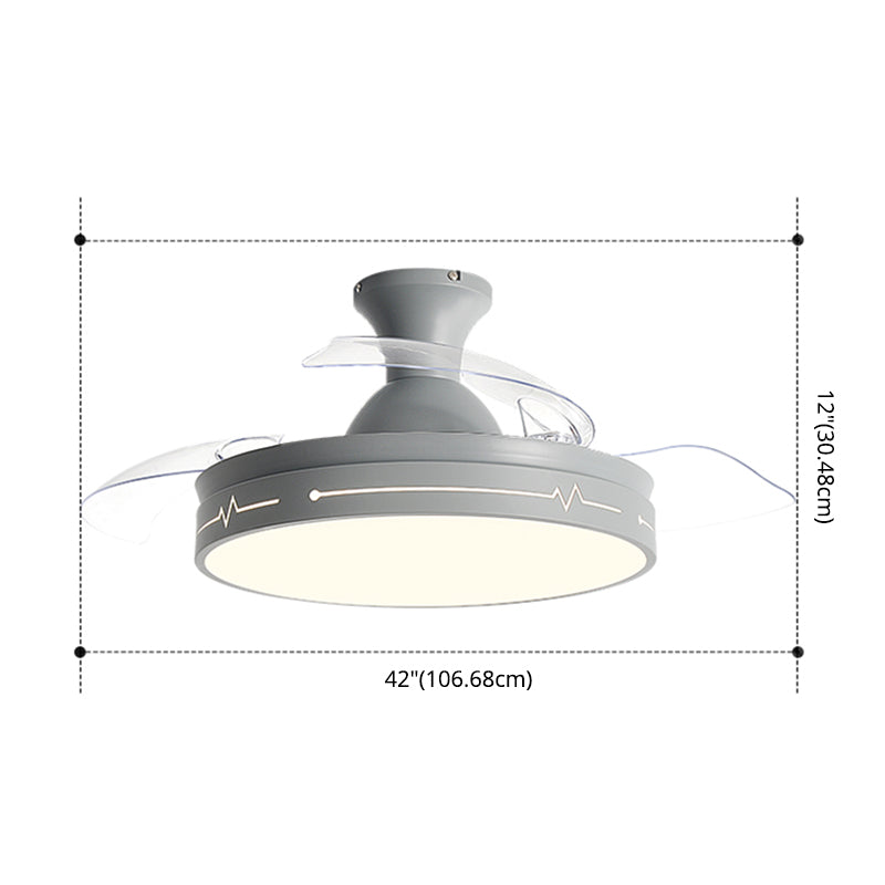 Nordic Drum Shaped Semi Flush Mount Fixture Acrylic Dining Room LED Ceiling Fan Light with Remote