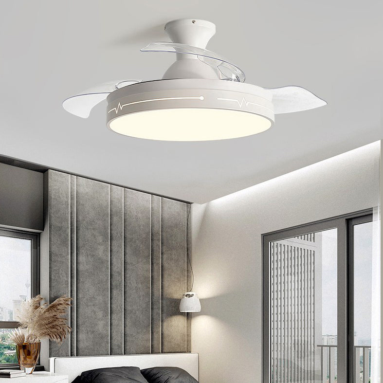 Nordic Drum Shaped Semi Flush Mount Fixture Acrylic Dining Room LED Ceiling Fan Light with Remote