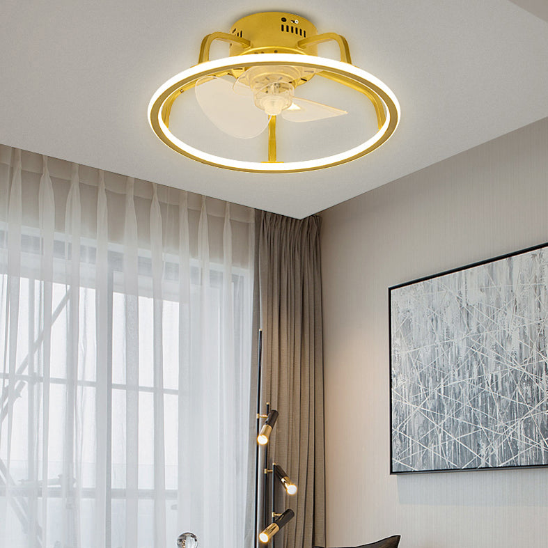 Gold Finish Circular Ceiling Fan Lamp Contemporary LED Metal Semi Mount Lighting for Bedroom