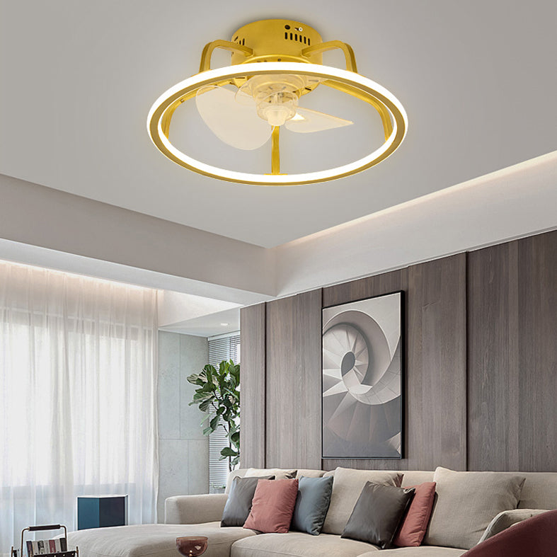 Gold Finish Circular Ceiling Fan Lamp Contemporary LED Metal Semi Mount Lighting for Bedroom