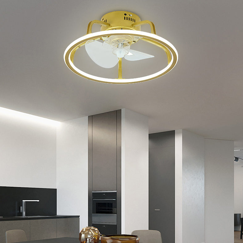 Gold Finish Circular Ceiling Fan Lamp Contemporary LED Metal Semi Mount Lighting for Bedroom