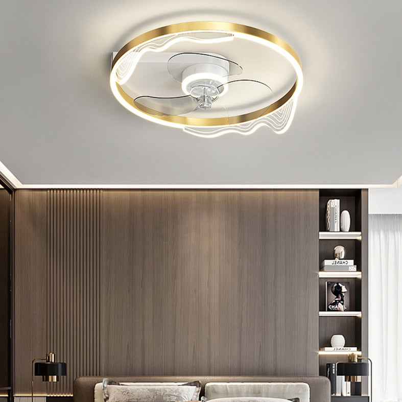 Acrylic Ring Shaped Semi Flush Ceiling Light Stylish Minimalist LED Fan Light Fixture for Bedroom