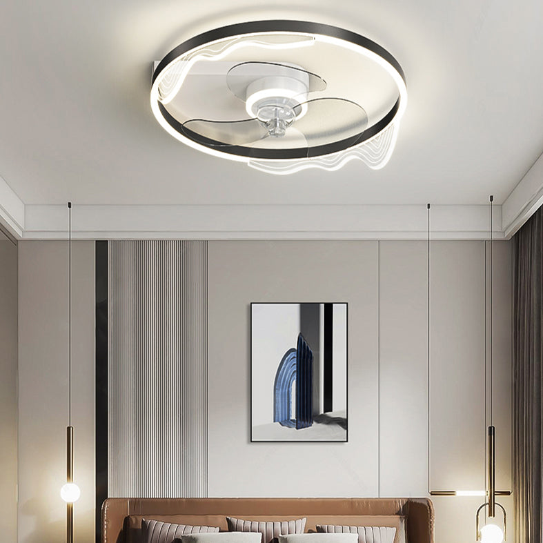 Acrylic Ring Shaped Semi Flush Ceiling Light Stylish Minimalist LED Fan Light Fixture for Bedroom