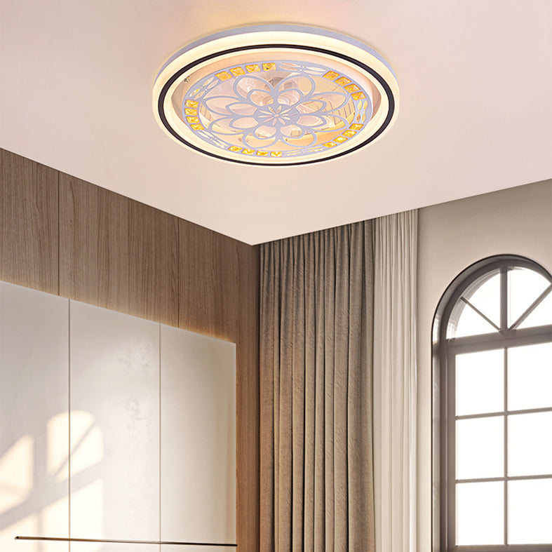 Bedroom LED Flush Ceiling Light Modern White Fan Lamp with Round Acrylic Shade