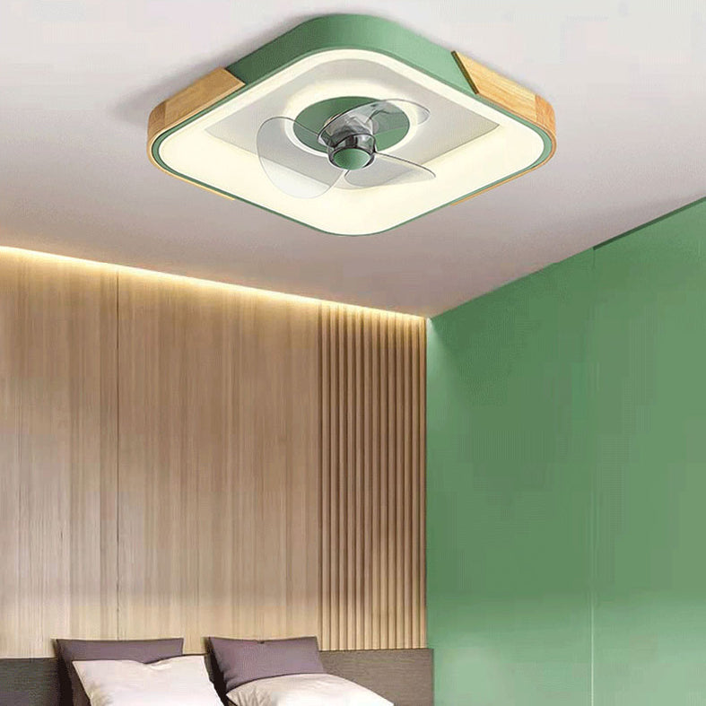 Color-Block Flush Mount Ceiling Fan Nordic Metal Bedroom LED Semi Flush Light Fixture