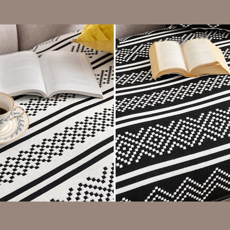 Bohemian Black Ameicana Pattern Rug Funky Cotton Blend Area Rug Fringe Carpet for Bedroom