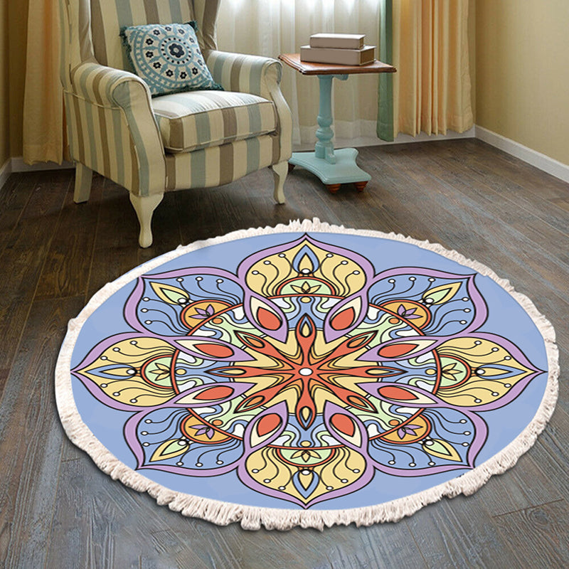 Round Boheemse woonkamer tapijt Nationaal Patroon Area Rug katoen Blend Fringe Tapijt