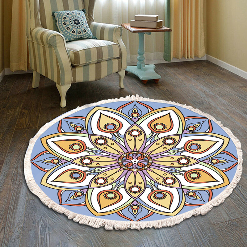 Bohemian Americana Pattern Rug Cotton Blend Rug Washable Fringe Carpet for Home Decoration